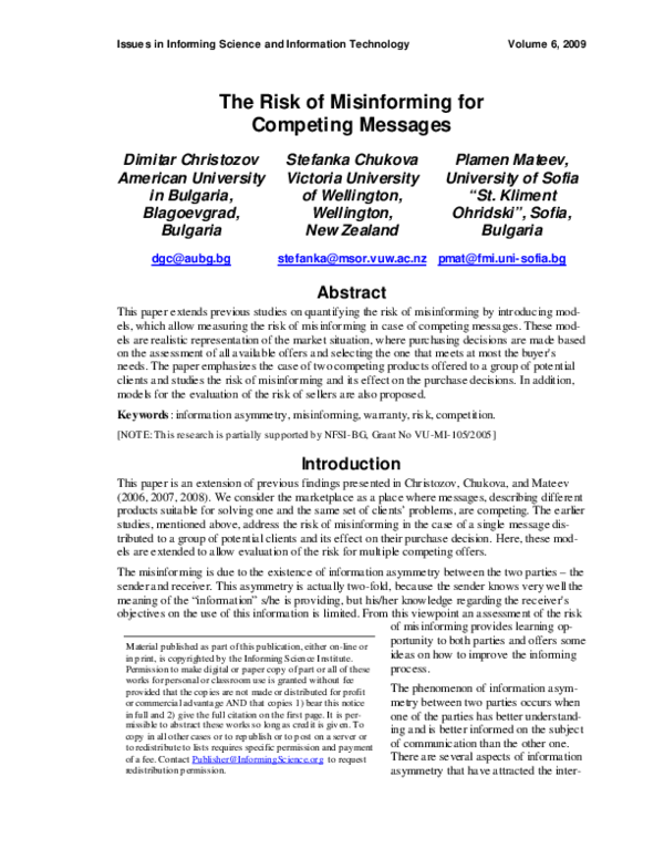 (PDF) The Risk of Misinforming for Competing Messages