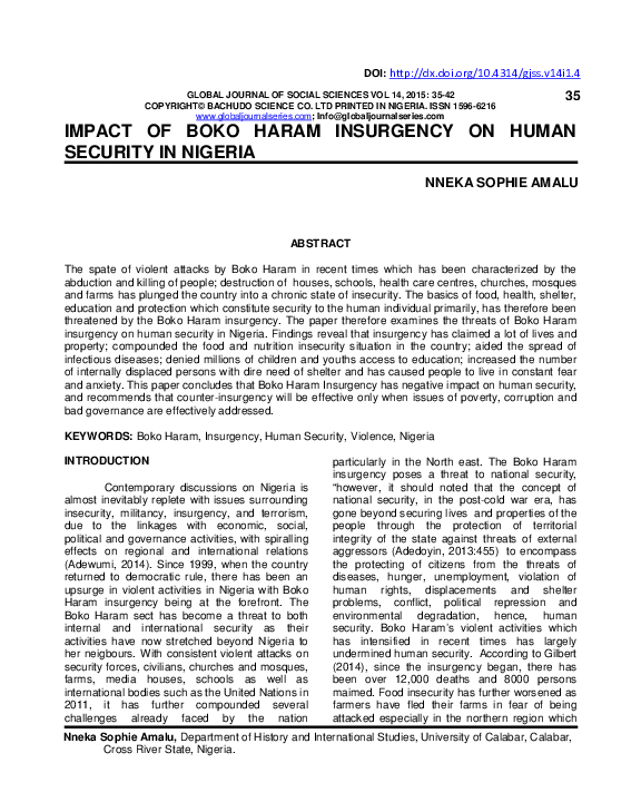 (PDF) Impact of Boko Haram insurgency on human security in Nigeria