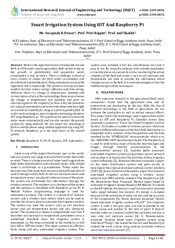 (PDF) IoT-Based Smart Irrigation with Raspberry Pi