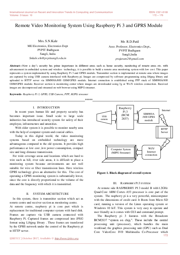 (PDF) Remote Video Monitoring System Using Raspberry Pi 3 and GPRS Module