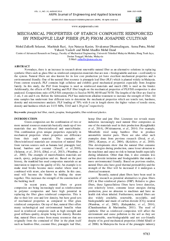 (PDF) Mechanical Properties of Starch Composite Reinforced by Pineapple ...
