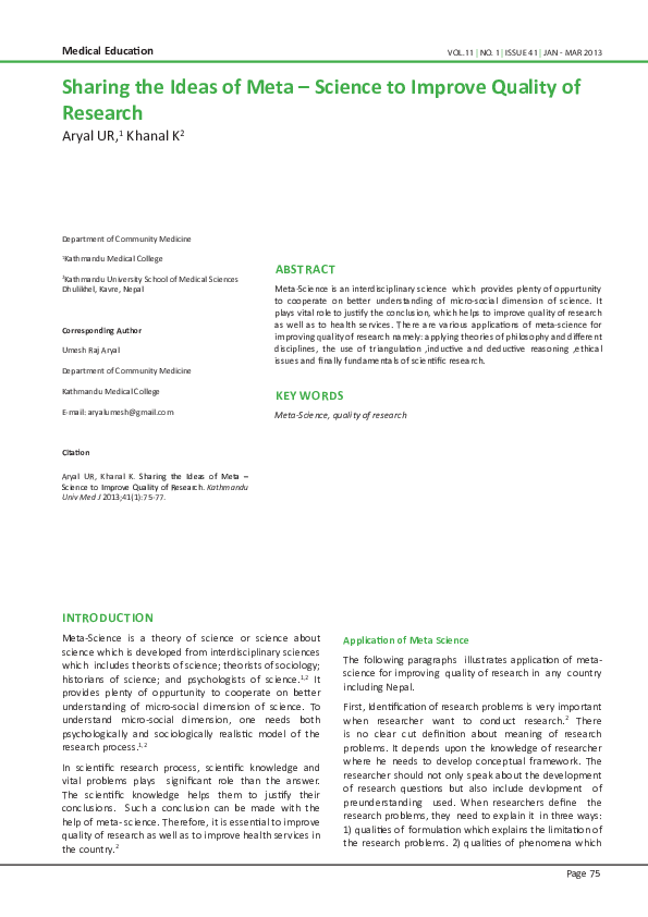 (PDF) Sharing the Ideas of Meta – Science to Improve Quality of Research