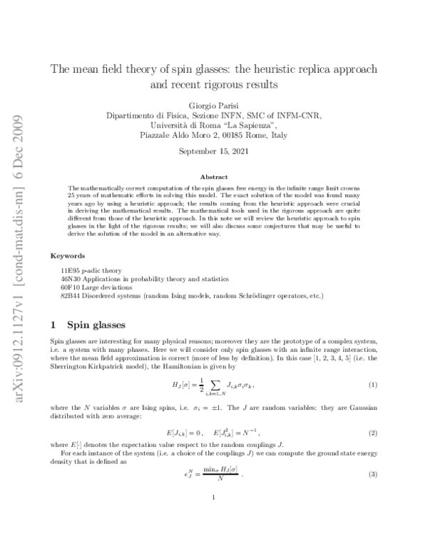 (PDF) The Mean Field Theory of Spin Glasses: The Heuristic Replica ...