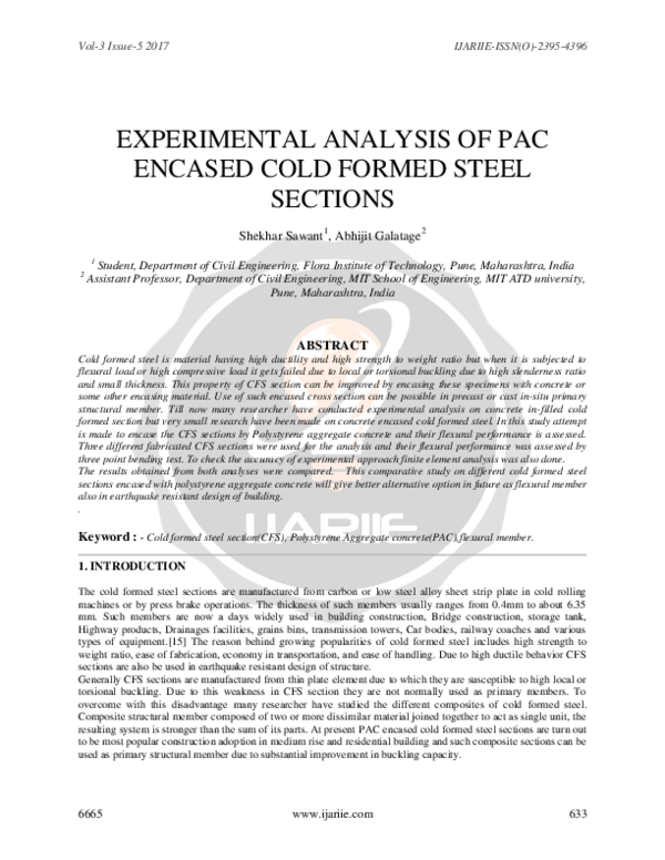 (PDF) Experimental Analysis of Pac Encased Cold Formed Steel Sections