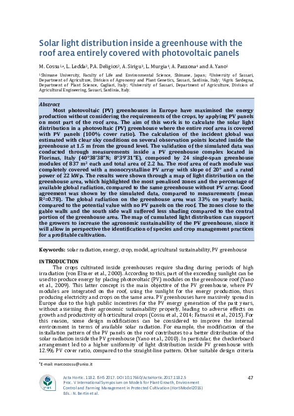(PDF) Solar light distribution inside a greenhouse with the roof area ...