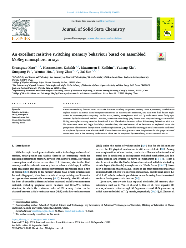 (PDF) An excellent resistive switching memory behaviour based on ...