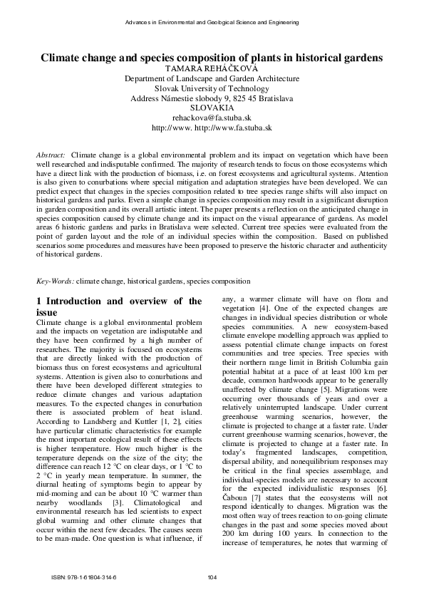 (PDF) Climate change and species composition of plants in historical ...