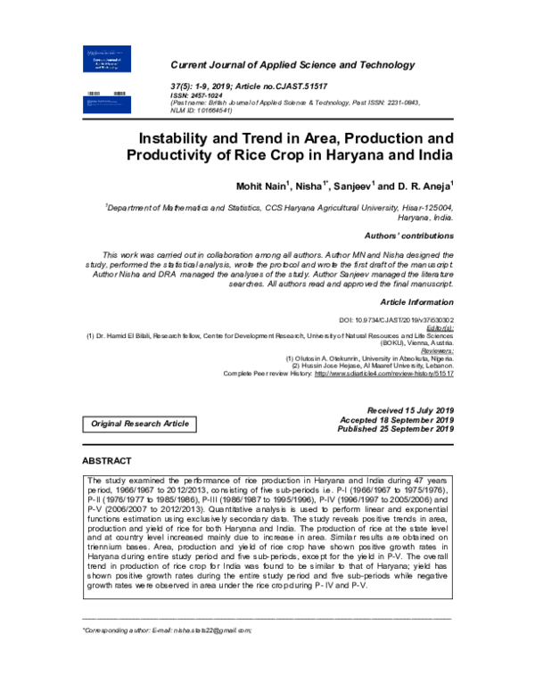 (PDF) Instability and Trend in Area, Production and Productivity of ...