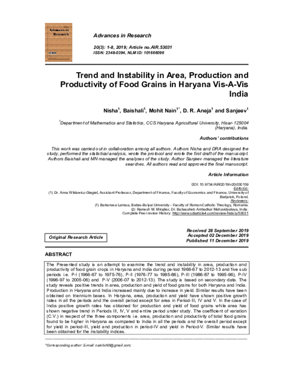 (PDF) Trend and Instability in Area, Production and Productivity of ...