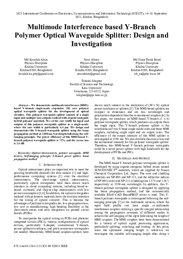(PDF) Multimode Interference based Y-Branch Polymer Optical Waveguide ...
