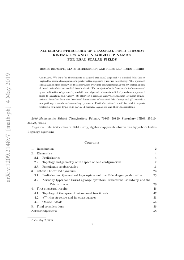 (PDF) Algebraic Structure of Classical Field Theory: Kinematics and ...