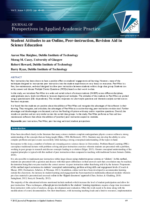 (PDF) Student Attitudes to an Online, Peer-instruction, Revision Aid in ...