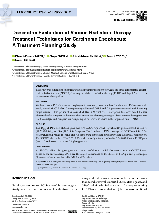 (PDF) Dosimetric Evaluation of Various Radiation Therapy Treatment ...