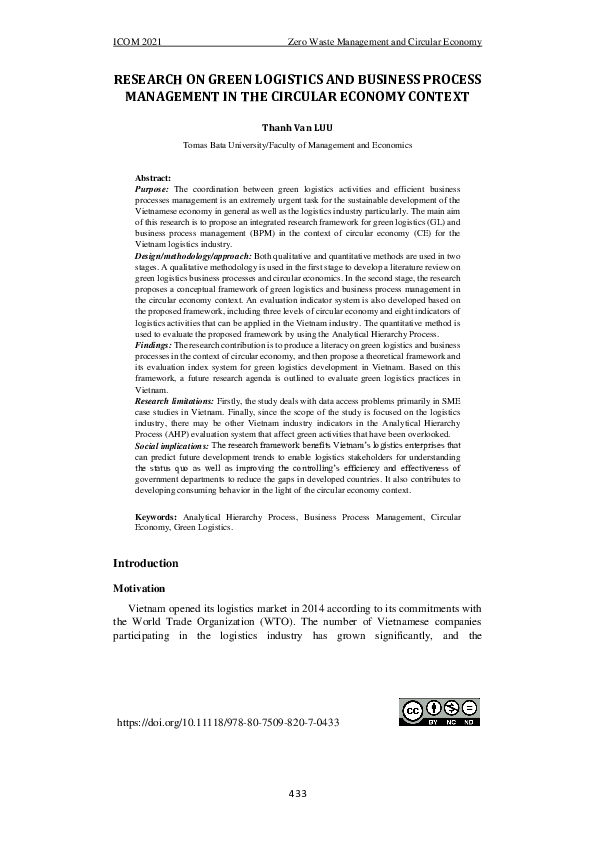 (PDF) Research on Green Logistics and Business Process Management in ...