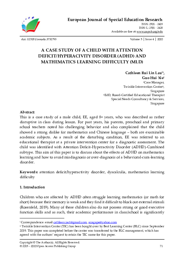 (PDF) A Case Study of a Child with Attention Deficit/Hyperacivity ...
