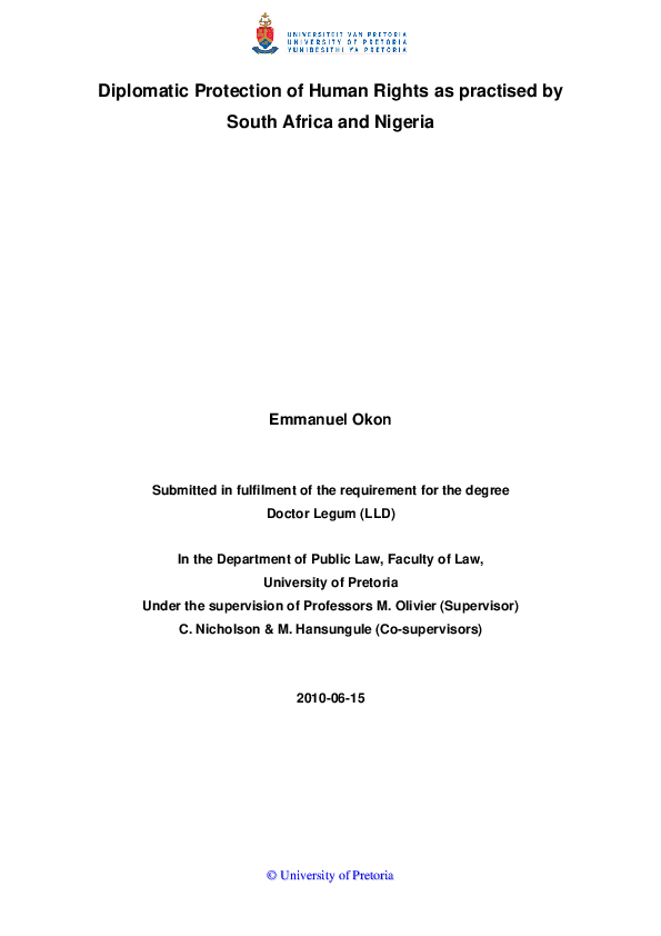 (PDF) Diplomatic Protection of Human Rights as practised by South ...