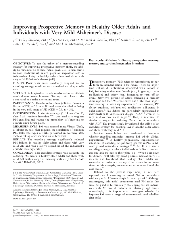 (PDF) Improving Prospective Memory in Healthy Older Adults and ...