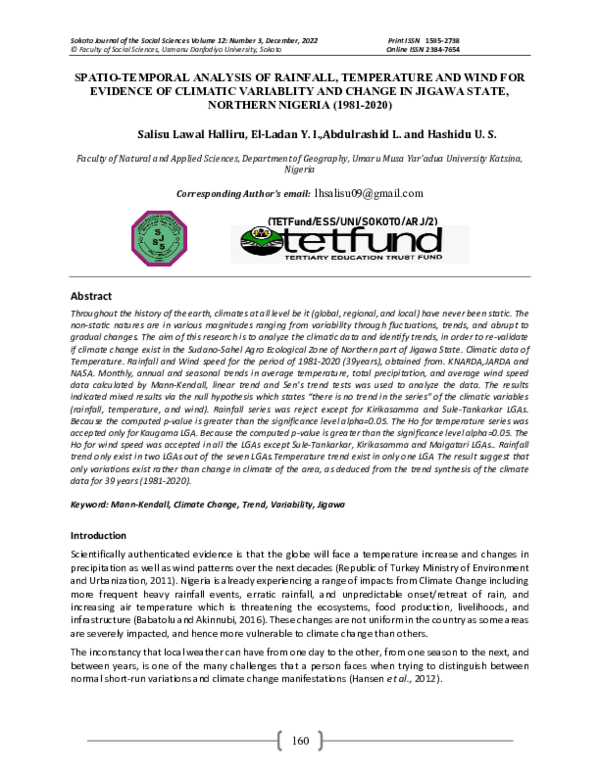 (PDF) SPATIO-TEMPORAL ANALYSIS OF RAINFALL, TEMPERATURE AND WIND FOR ...