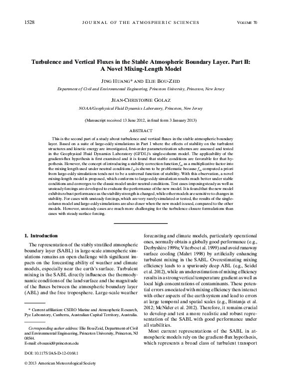 (PDF) Turbulence and Vertical Fluxes in the Stable Atmospheric Boundary ...