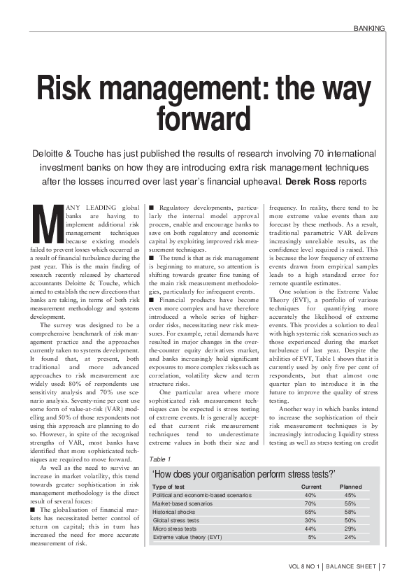 (PDF) Risk management: the way forward