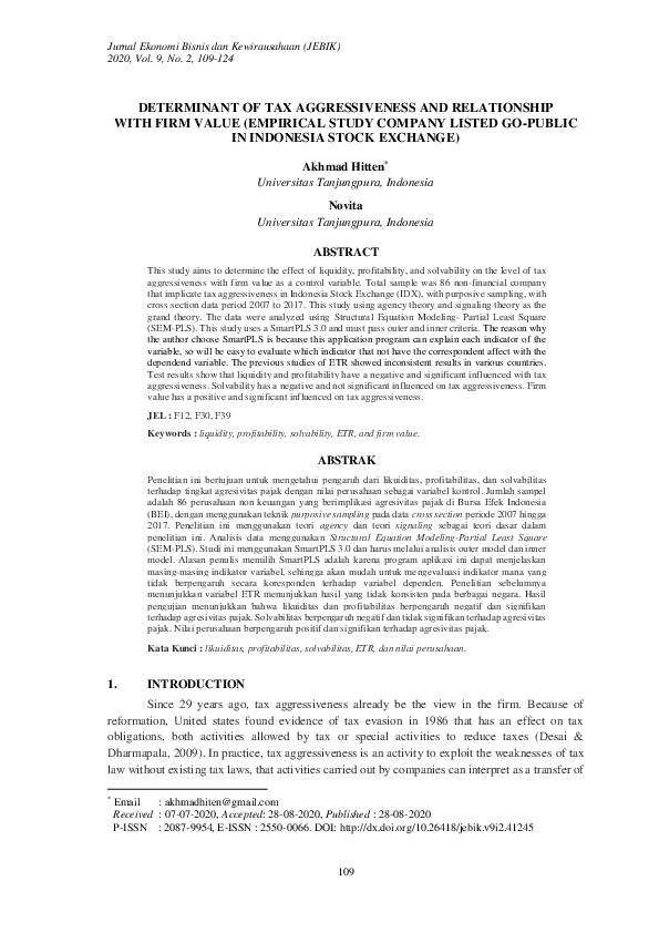 (PDF) Determinant of Tax Aggressiveness and Relationship with Firm ...