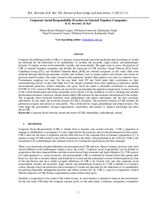 (PDF) Corporate social responsibility practices in India: Analysis of ...