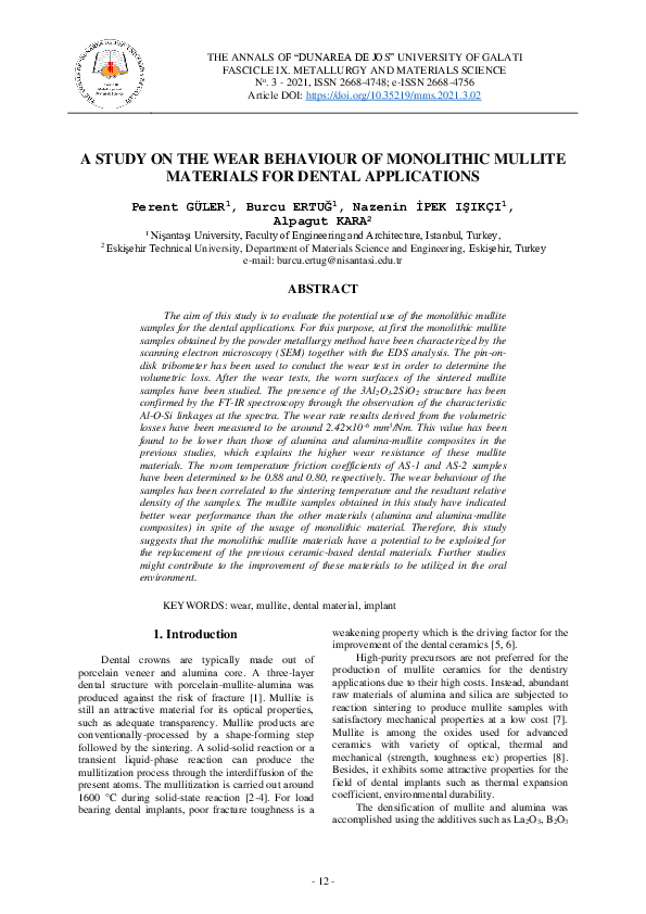 (PDF) A Study on the Wear Behaviour of Monolithic Mullite Materials for ...