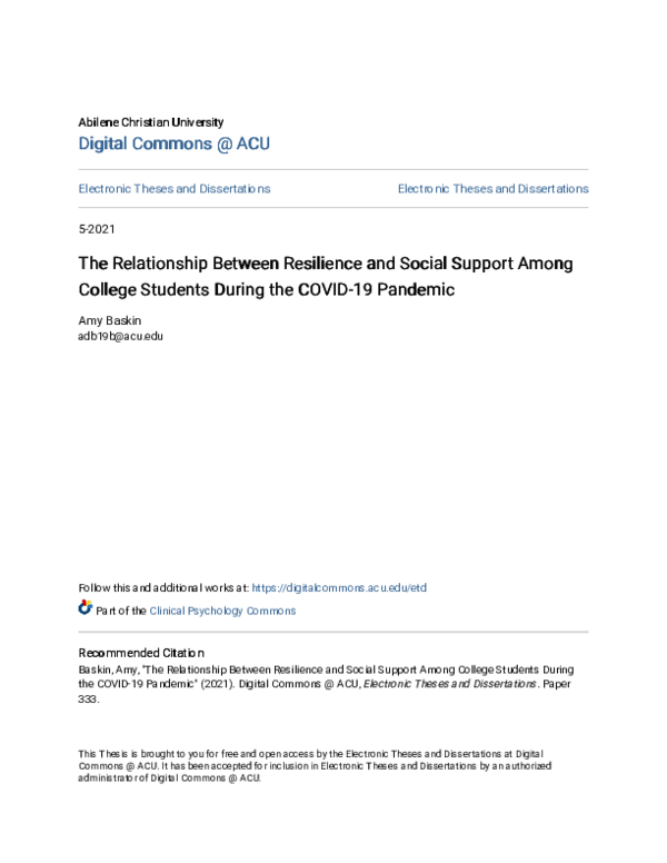 (PDF) The Relationship Between Resilience and Social Support Among ...