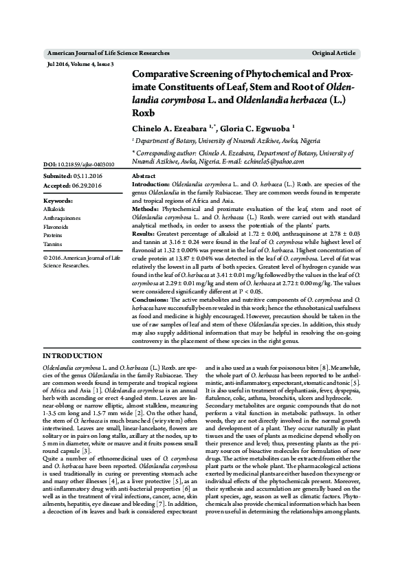 (PDF) Comparative Screening of Phytochemical and Proximate Constituents ...