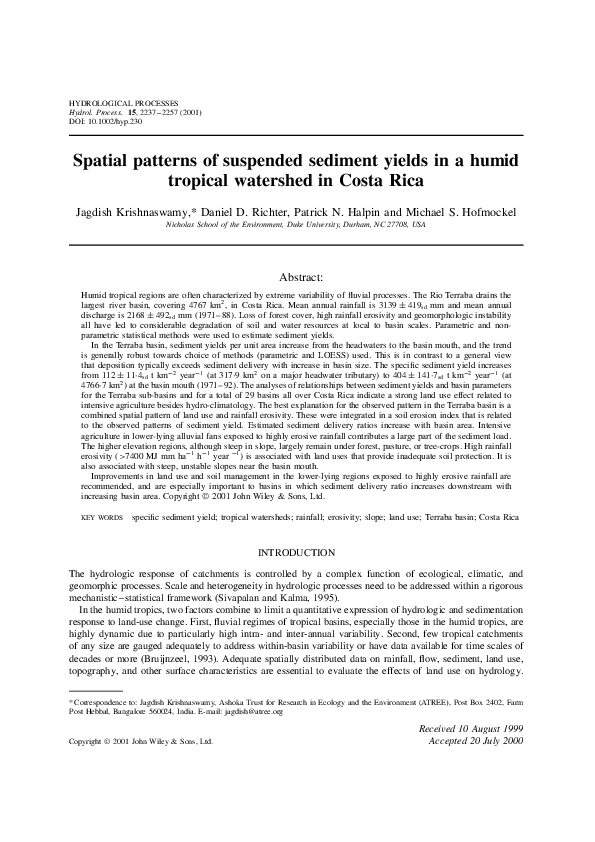 (PDF) Spatial patterns of suspended sediment yields in a humid tropical ...