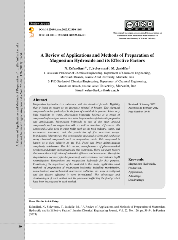 (PDF) A Review of Applications and Methods of Preparation of Magnesium ...