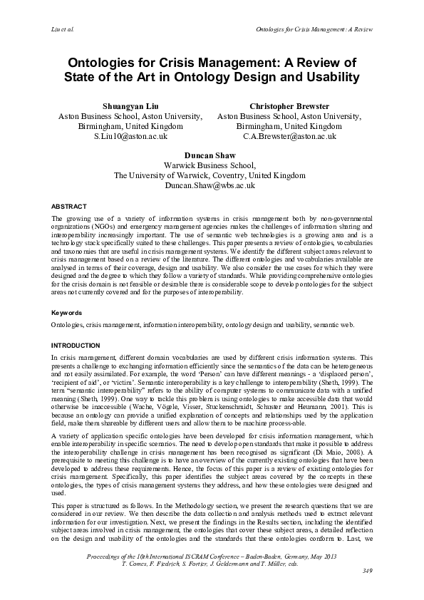 (PDF) Ontologies for crisis management: a review of state of the art in ...