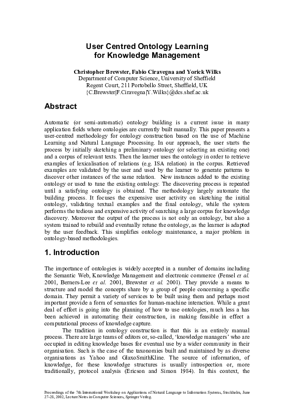 (PDF) User-Centred Ontology Learning for Knowledge Management
