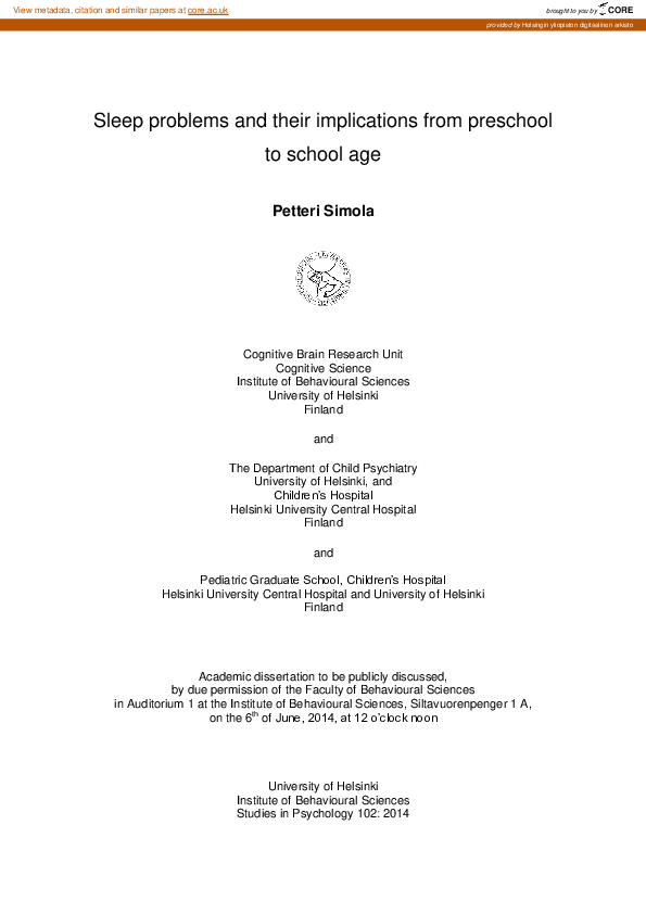 (PDF) Sleep problems and their implications from preschool to school age
