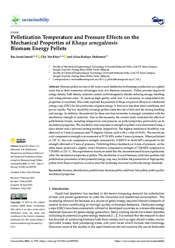 (PDF) Pelletization Temperature and Pressure Effects on the Mechanical ...
