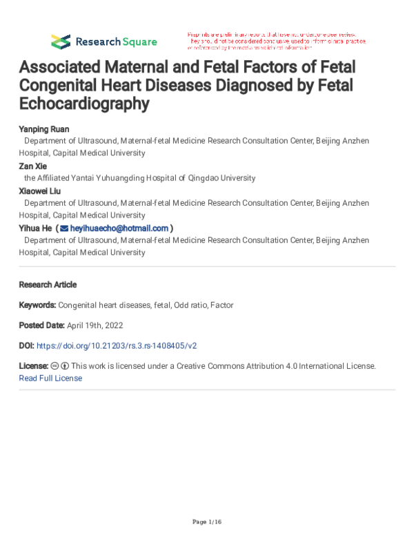 (PDF) Associated Maternal and Fetal Factors of Fetal Congenital Heart ...