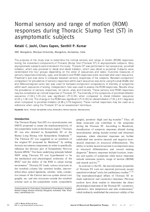 (PDF) Normal sensory and range of motion (ROM) responses during ...