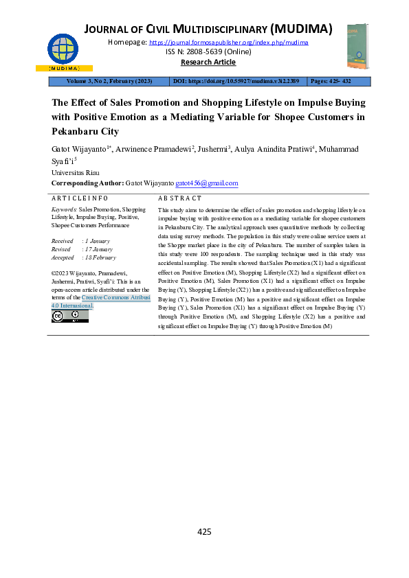 (PDF) The Effect of Sales Promotion and Shopping Lifestyle on Impulse ...