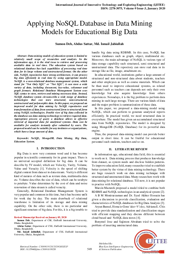(PDF) Applying NoSQL Database in Data Mining Models for Educational Big ...