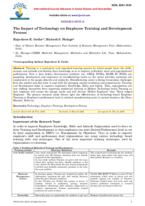 (PDF) The Impact of Technology on Employee Training and Development Process