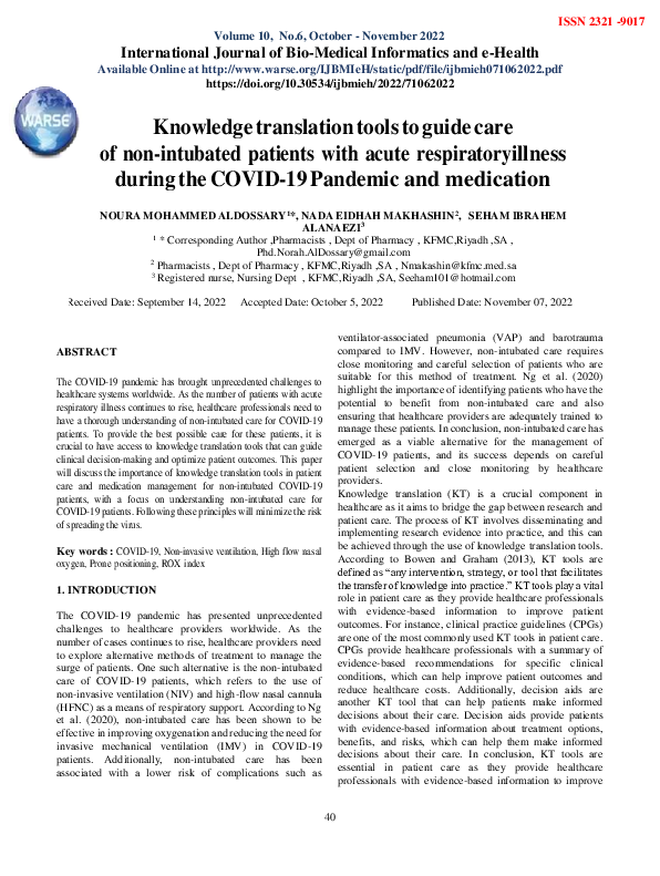 (PDF) Knowledge translation tools to guide care of non-intubated ...