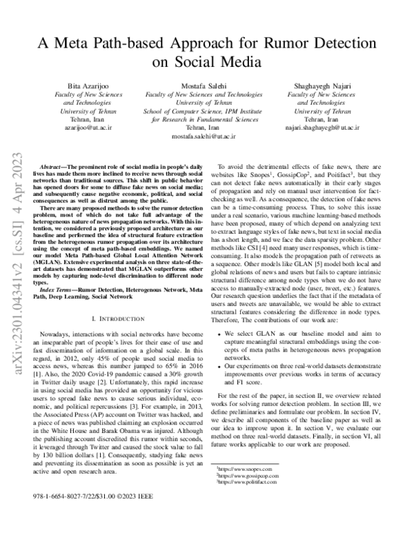 (PDF) A Meta Path-based Approach for Rumor Detection on Social Media