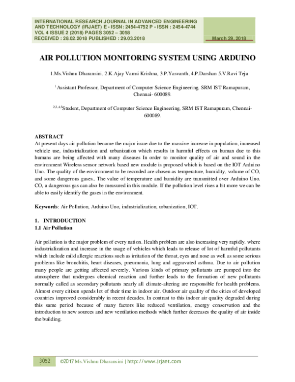(PDF) Air Pollution Monitoring System Using Arduino