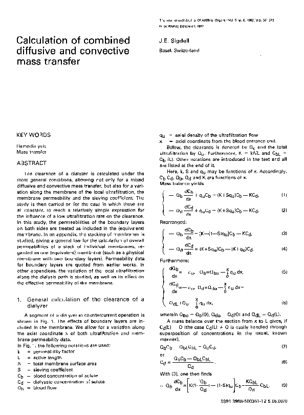 (PDF) Calculation of Combined Diffusive and Convective Mass Transfer