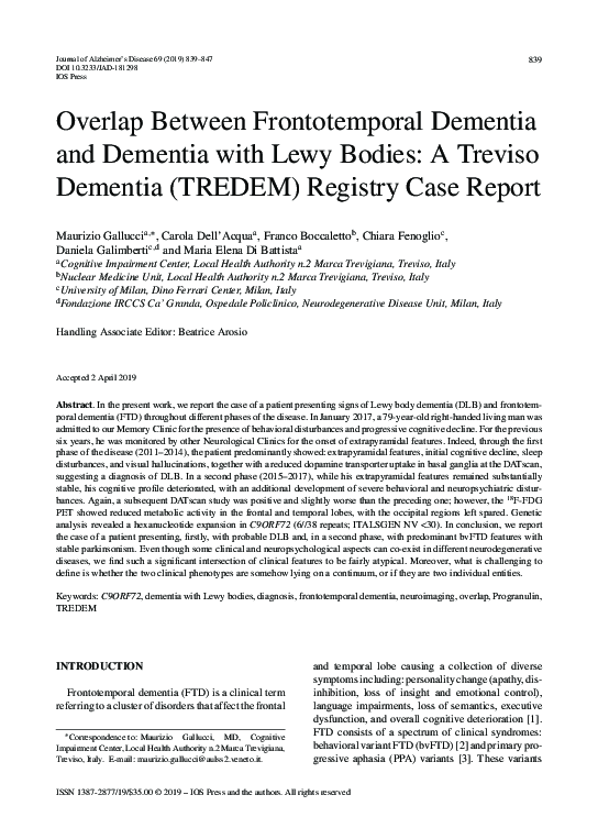 (PDF) Overlap Between Frontotemporal Dementia and Dementia with Lewy ...