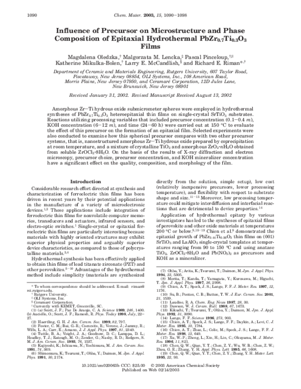 (PDF) Influence of Precursor on Microstructure and Phase Composition of ...