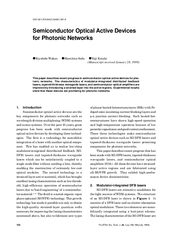 (PDF) Semiconductor Optical Active Devices for Photonic Networks V