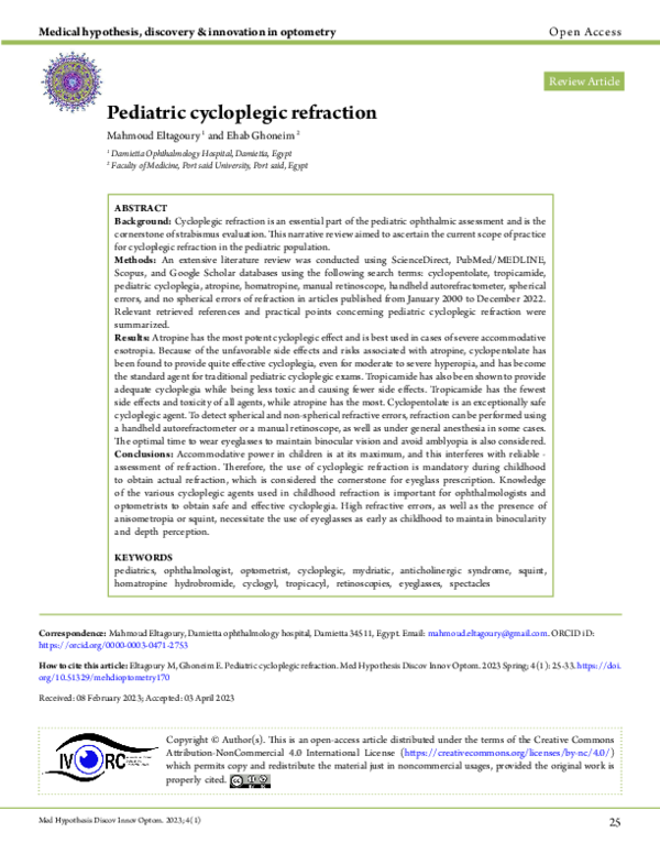 (PDF) Pediatric cycloplegic refraction