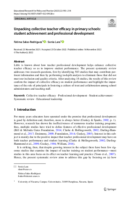 (PDF) Unpacking collective teacher efficacy in primary schools: student ...