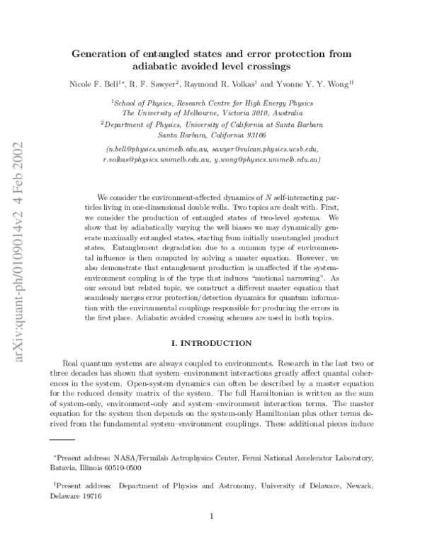 (PDF) Generation of entangled states and error protection from ...